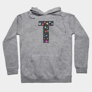 T letter  with colorful paw print Hoodie